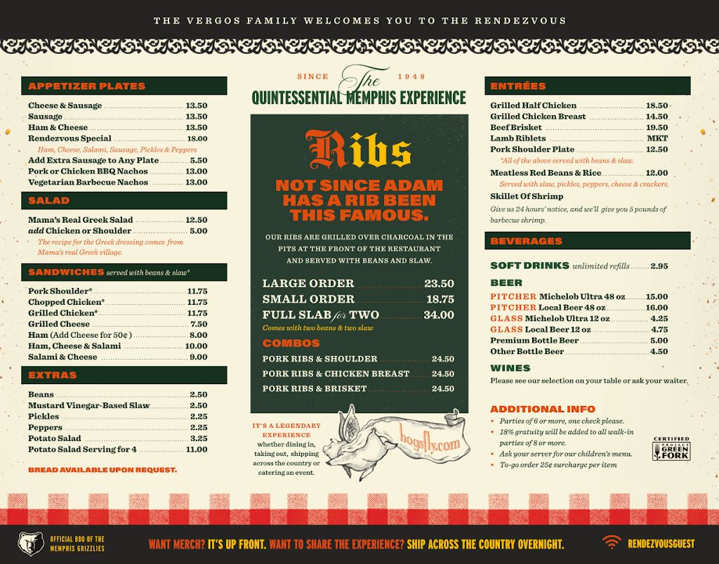 Charlie Vergos' Rendezvous Menu 1