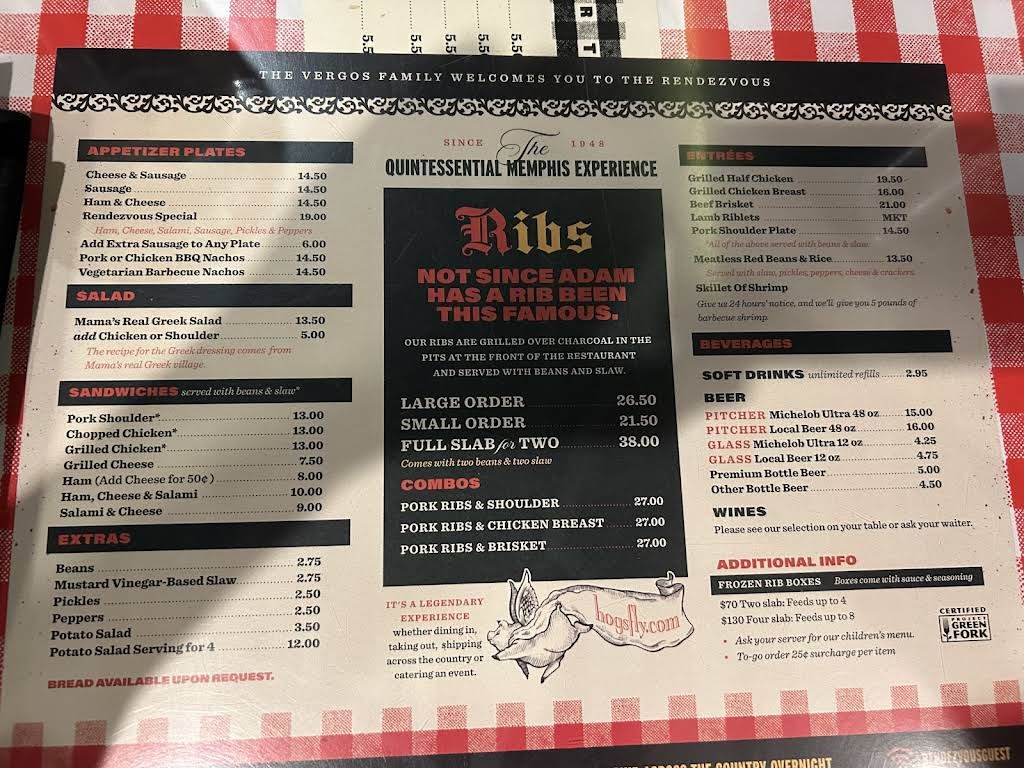 Charlie Vergos' Rendezvous Menu 3