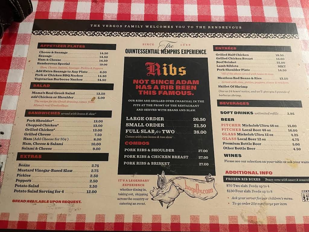 Charlie Vergos' Rendezvous Menu 5