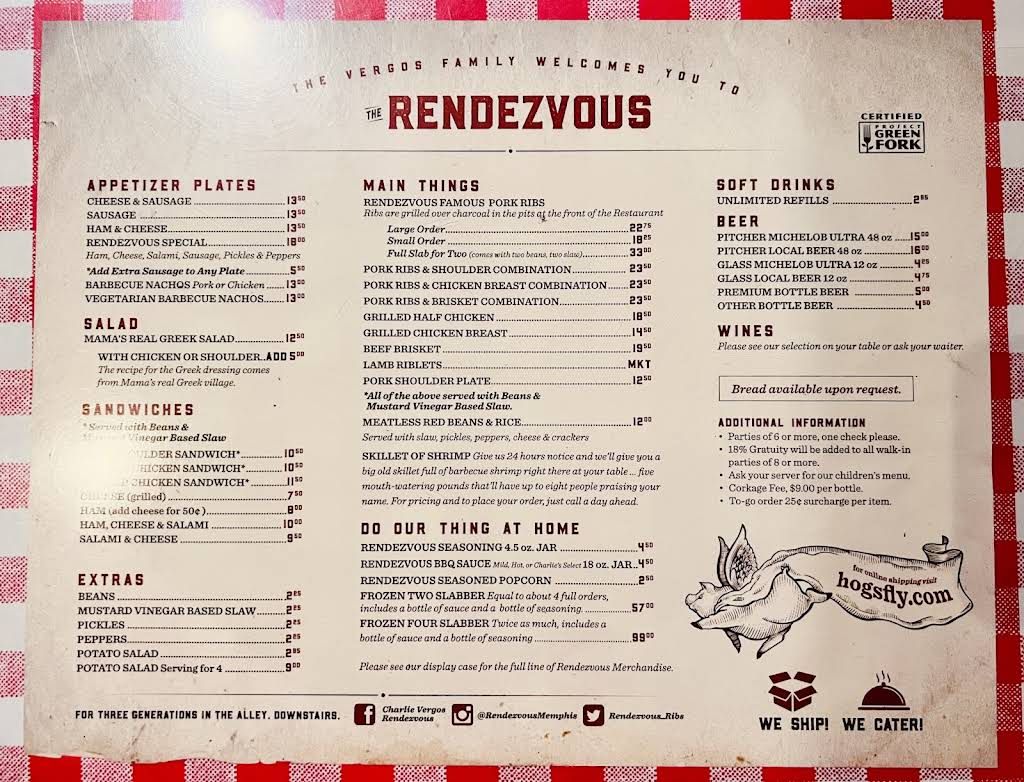 Charlie Vergos' Rendezvous Menu 8